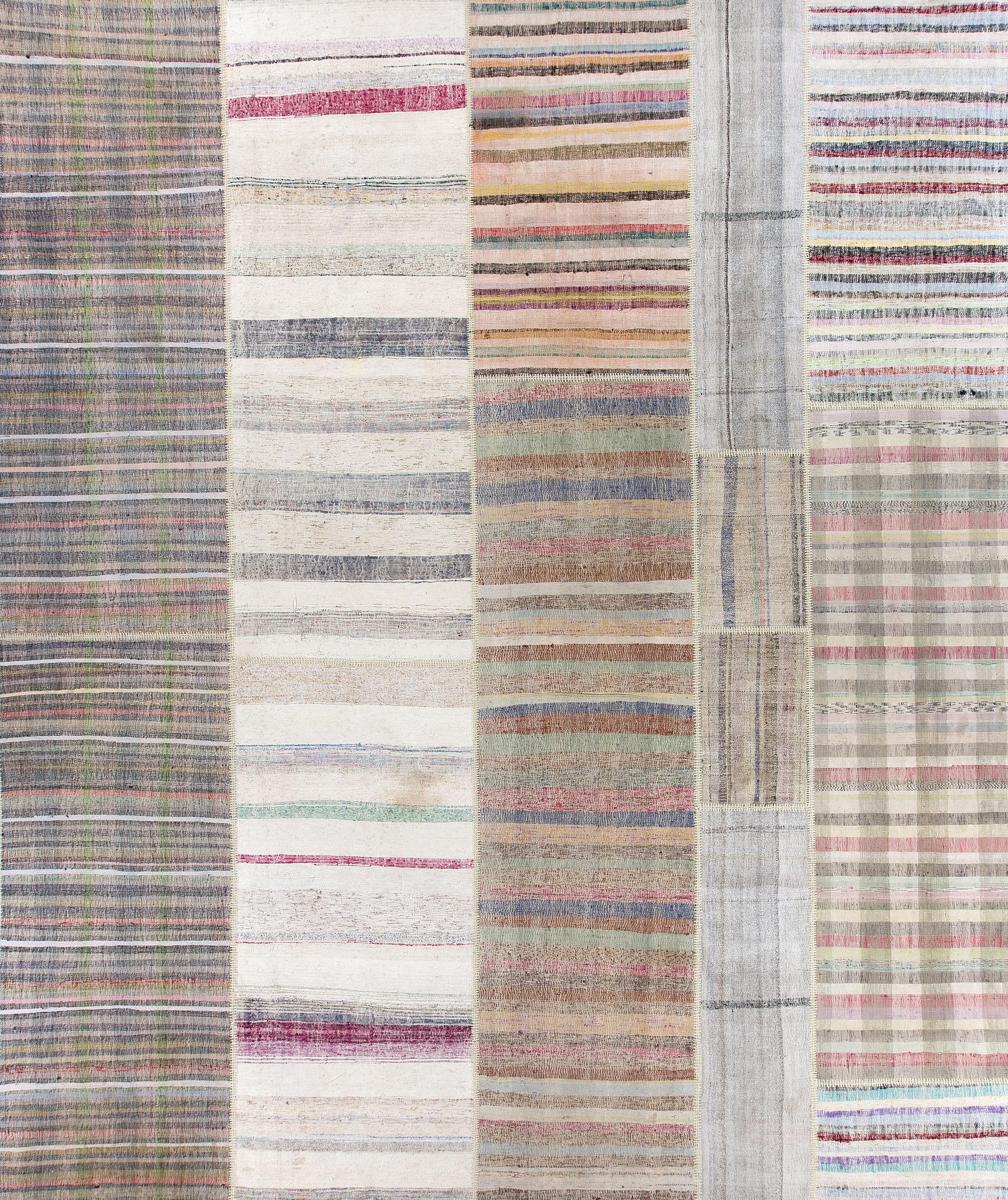 Hand-Woven 12.4x16.4 Ft Oversize Striped Cotton Colorful Rag Rug, Adjustable, Vintage Kilim For Sale