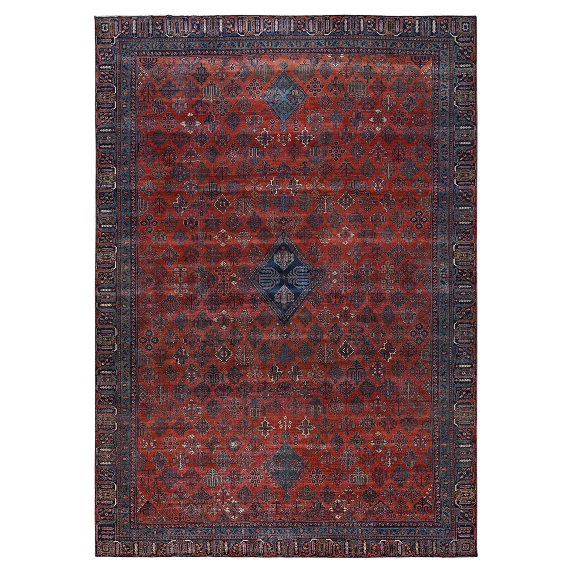 12
6"x17
9" Merlot Red Antique Persian Joshogan Hand Knotted Soft Wool XL Rug im Angebot