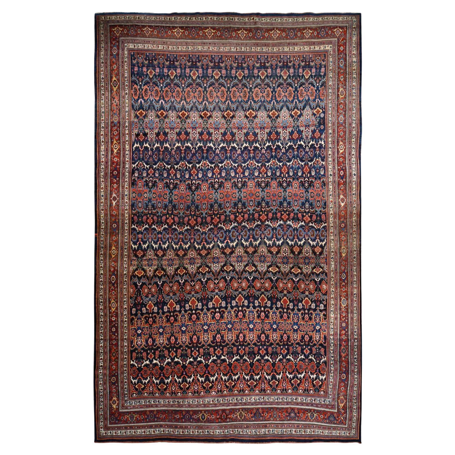 12'6"x20'1" Midnight Blue Antique Persian Bijar Wool Hand Knotted Oversized Rug