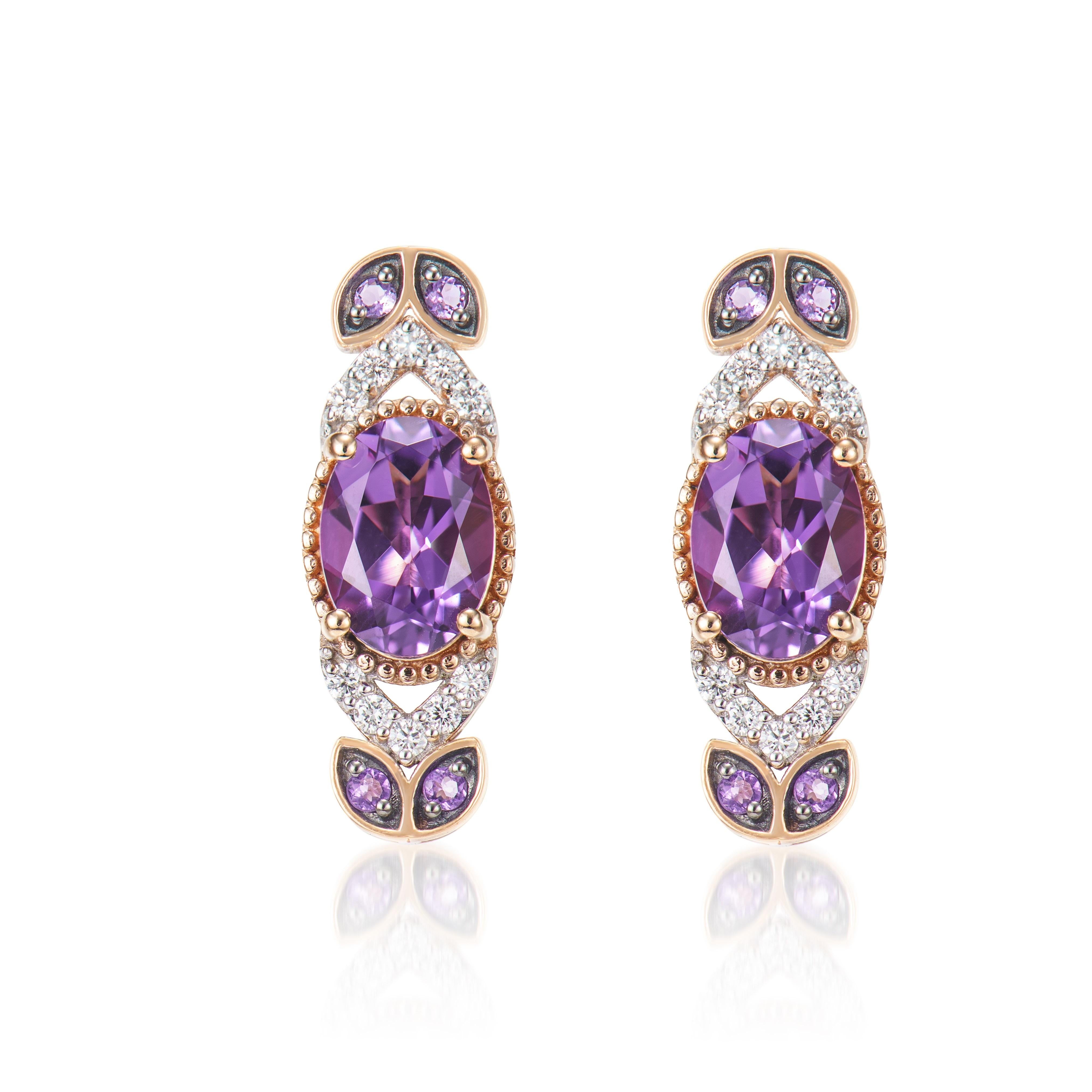 Presented A lovely set of Amethyst for people who value quality and want to wear it to any occasion or celebration. The rose gold Amethyst Stud Earrings adorned with diamonds offer a classic yet elegant appearance.

Amethyst Stud Earrings in 18Karat