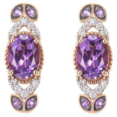 1.27 Carat Amethyst Stud Earrings in 14Karat Rose Gold with White Diamond.