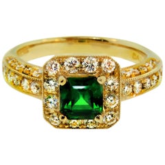 1.27 Carat Asscher Cut Tsavorite and Diamond Engagement Ring