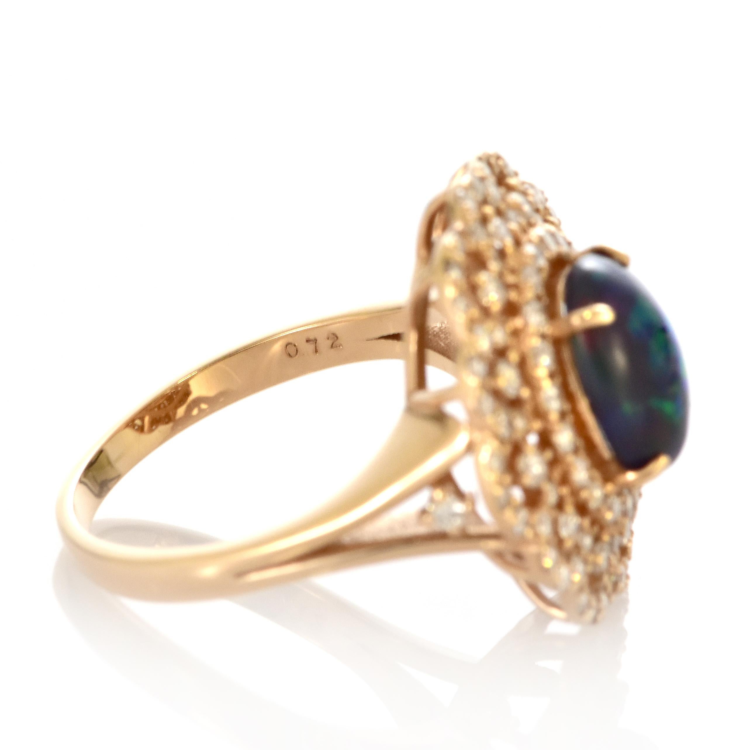 1.27 Carat Australian Lightning Ridge Black Opal Ring Made in 18K Rose Gold For Sale 6