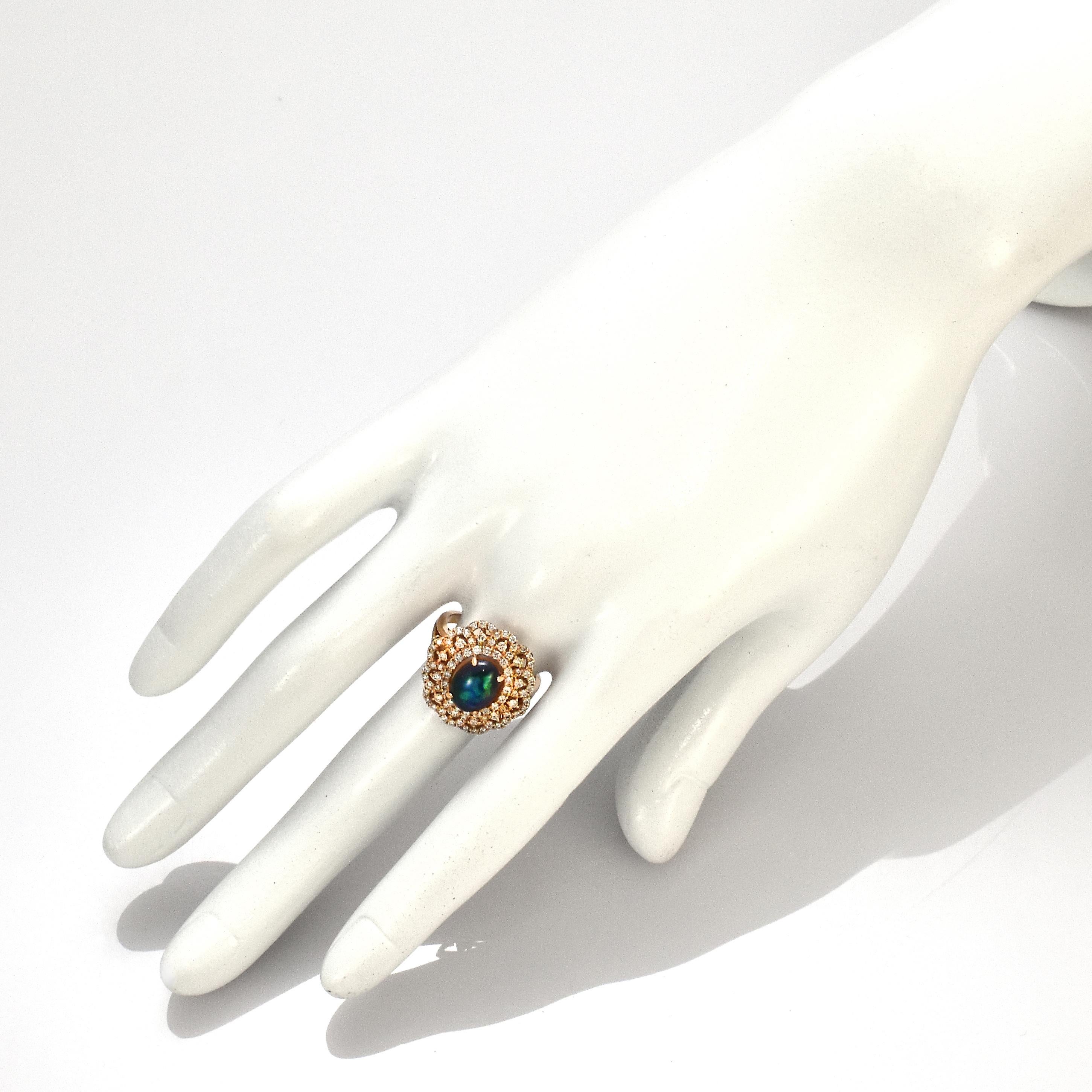 Modern 1.27 Carat Australian Lightning Ridge Black Opal Ring Made in 18K Rose Gold For Sale
