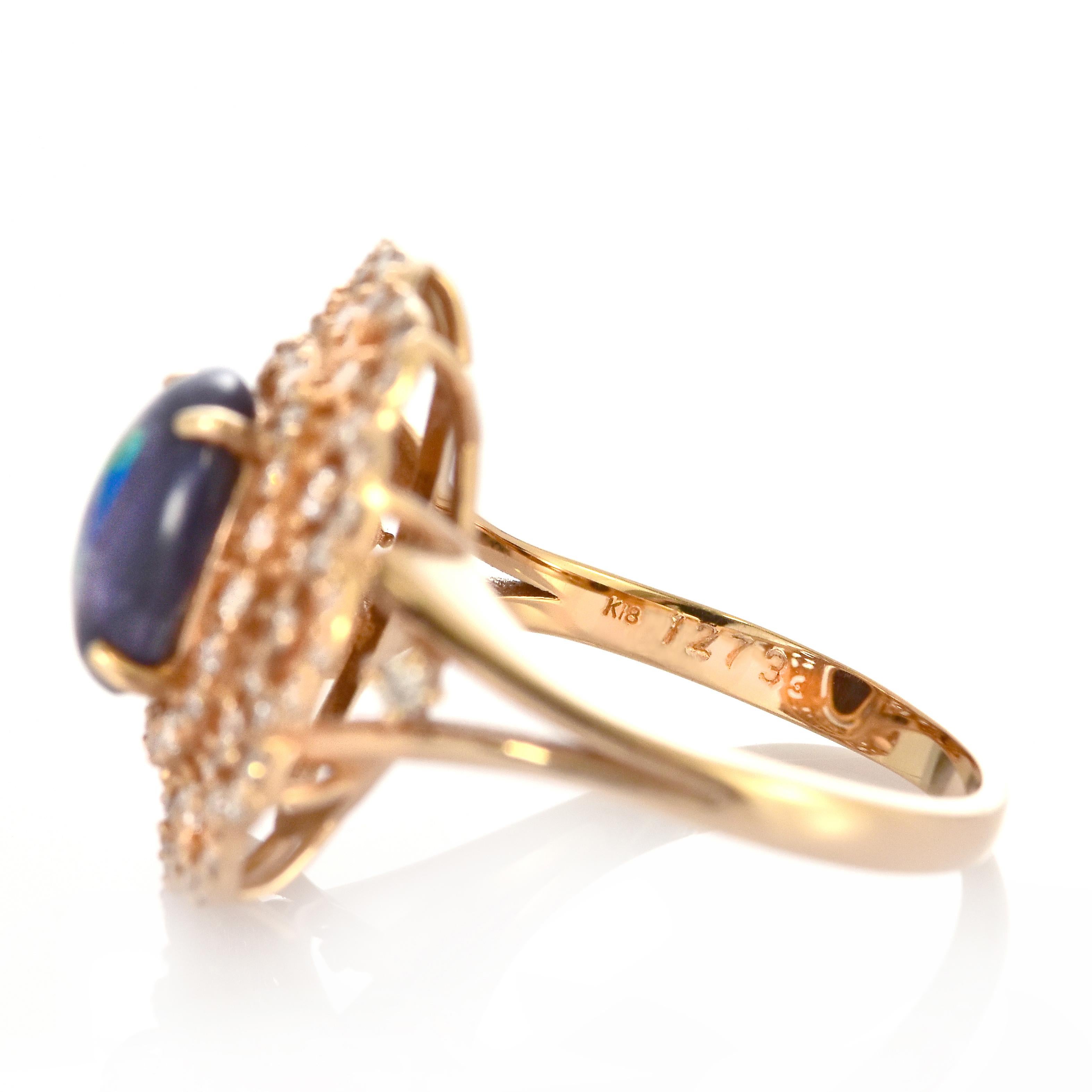 1.27 Carat Australian Lightning Ridge Black Opal Ring Made in 18K Rose Gold In New Condition For Sale In Tokyo, JP