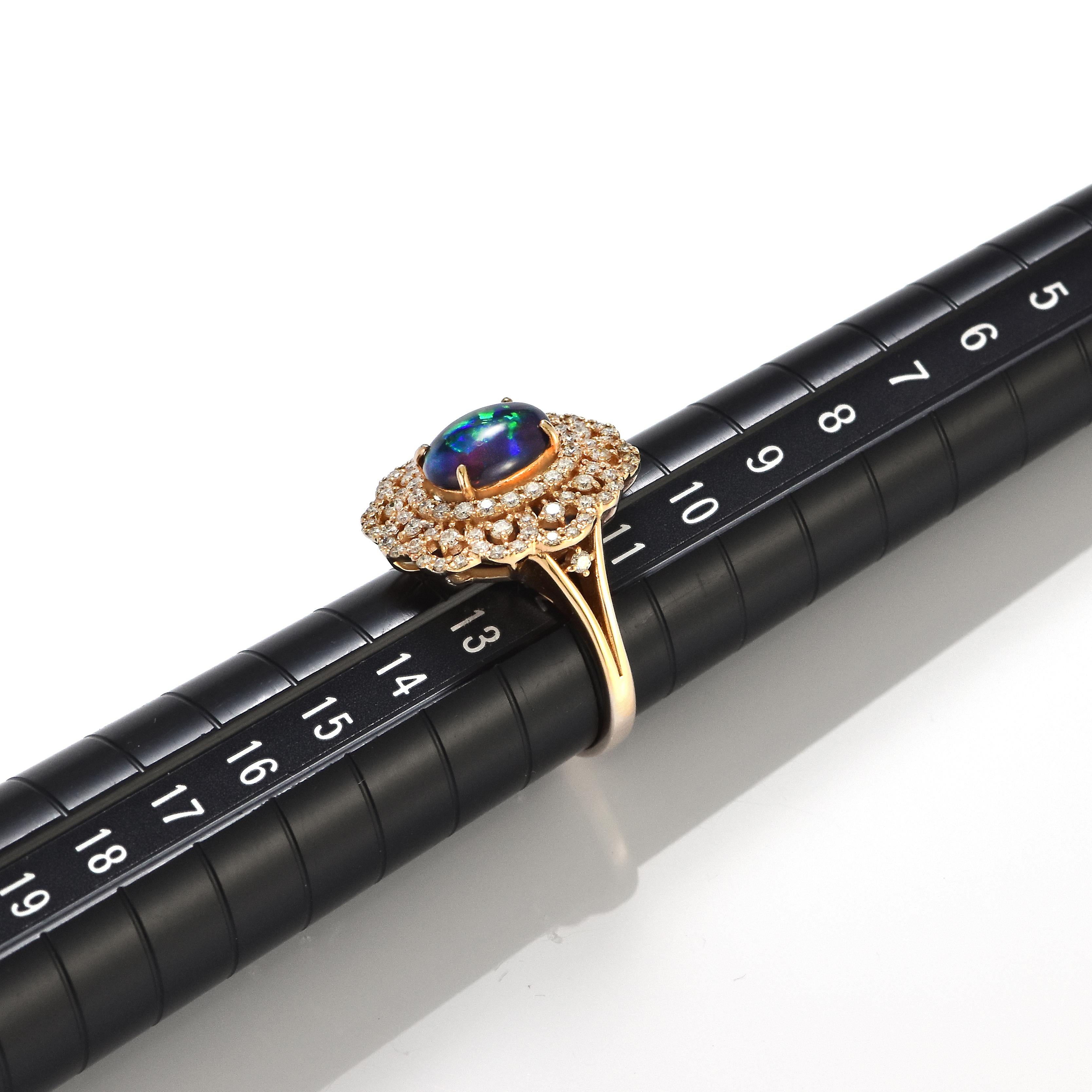 Women's 1.27 Carat Australian Lightning Ridge Black Opal Ring Made in 18K Rose Gold For Sale