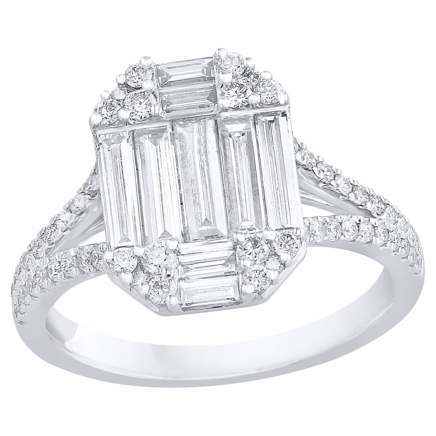 1.27 Carat Baguette Cut Diamond Engagement Ring in 18K White Gold For Sale
