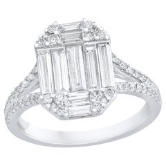 Bague de fiançailles en or blanc 18 carats avec diamants taille baguette de 1,27 carat