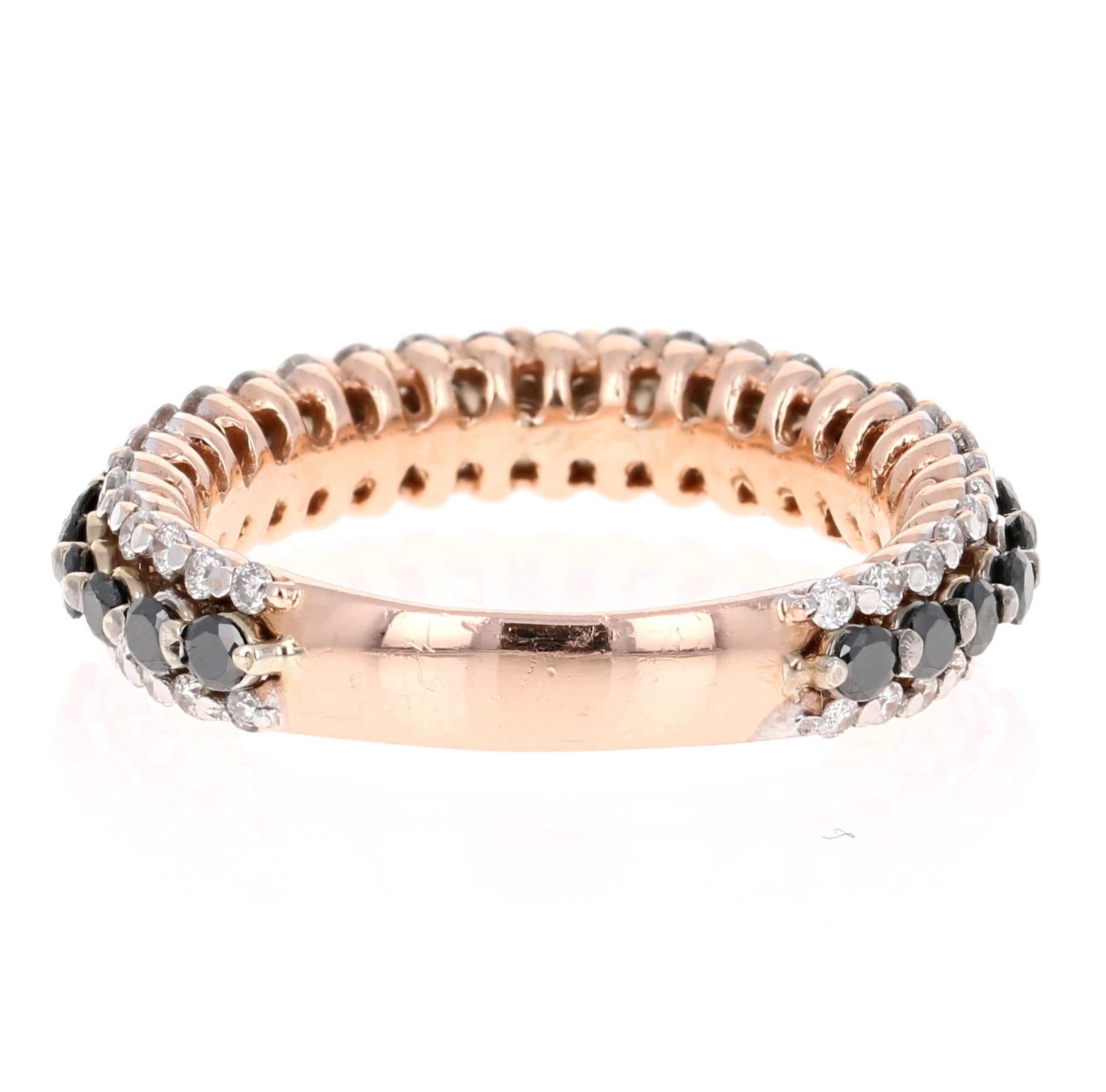 Taille ronde Bracelet en or rose 14 carats avec diamants noirs et blancs de 1,27 carat en vente