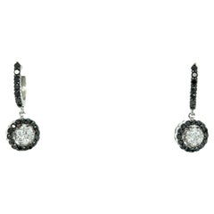 1.27 Carat Black Diamond White Diamond White Gold Dangle Earrings