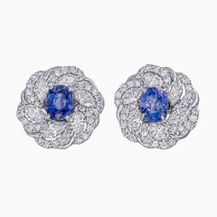 GIA Certified 1.27 Carat Kashmir No Heat Blue Sapphire And Diamond Earrings