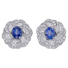 1,27 Karat Blauer Saphir und Diamant-Ohrringe aus 18 Karat Weißgold