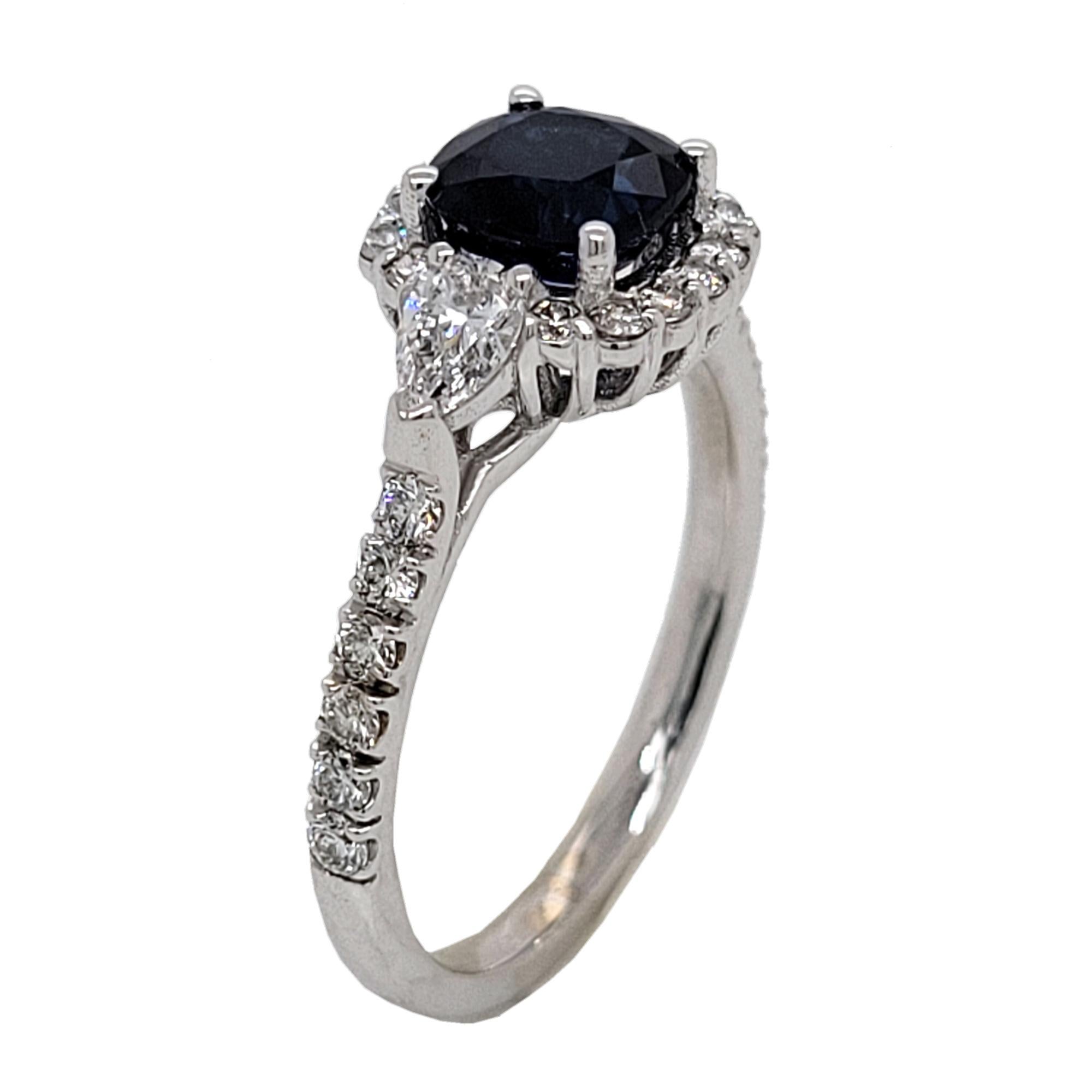 Contemporary 1.27 Carat Cushion Shape Sapphire 18 K Pave Set Engagement Ring with Halo For Sale