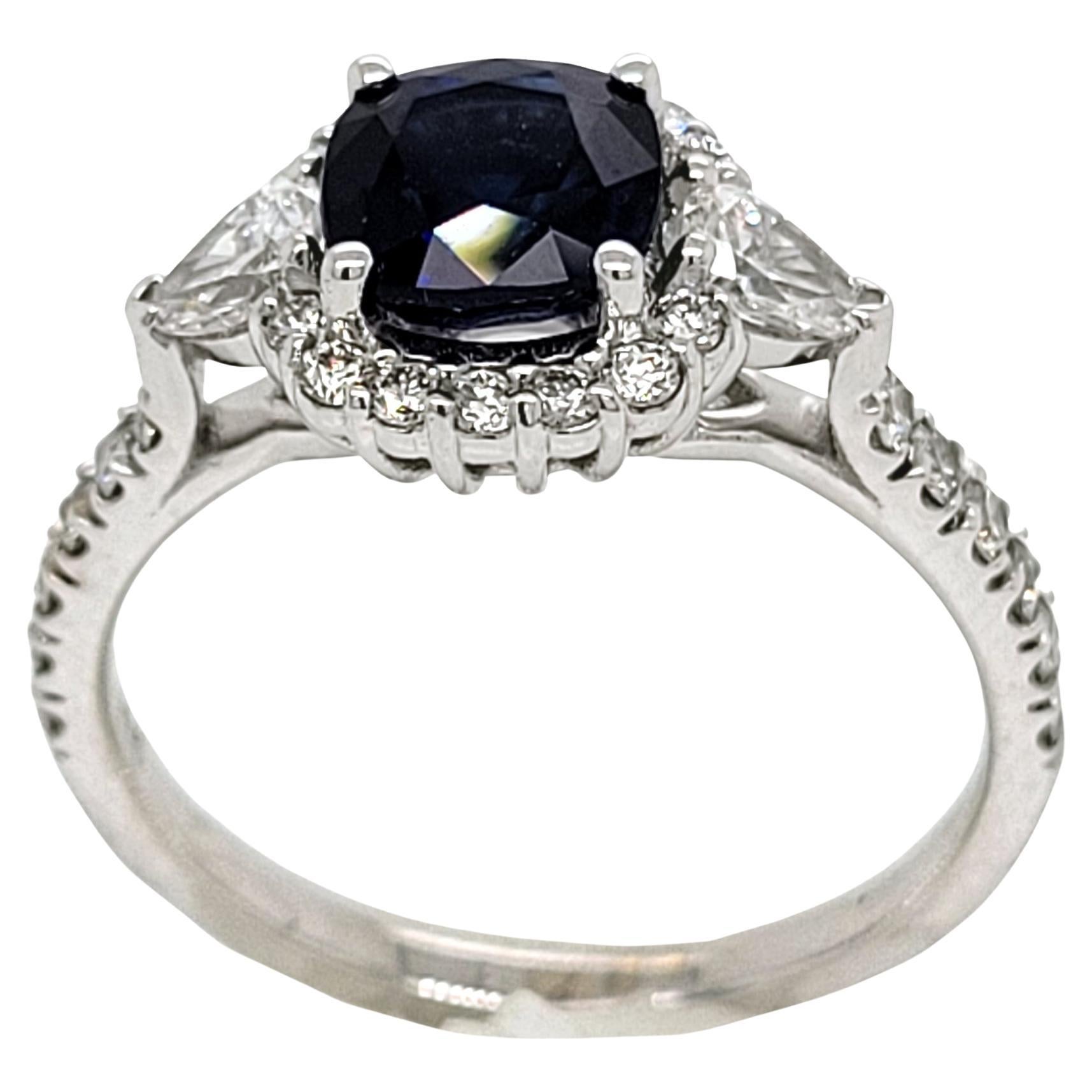 1.27 Carat Cushion Shape Sapphire 18 K Pave Set Engagement Ring with Halo For Sale