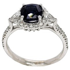 1.27 Carat Cushion Shape Sapphire 18 K Pave Set Engagement Ring with Halo