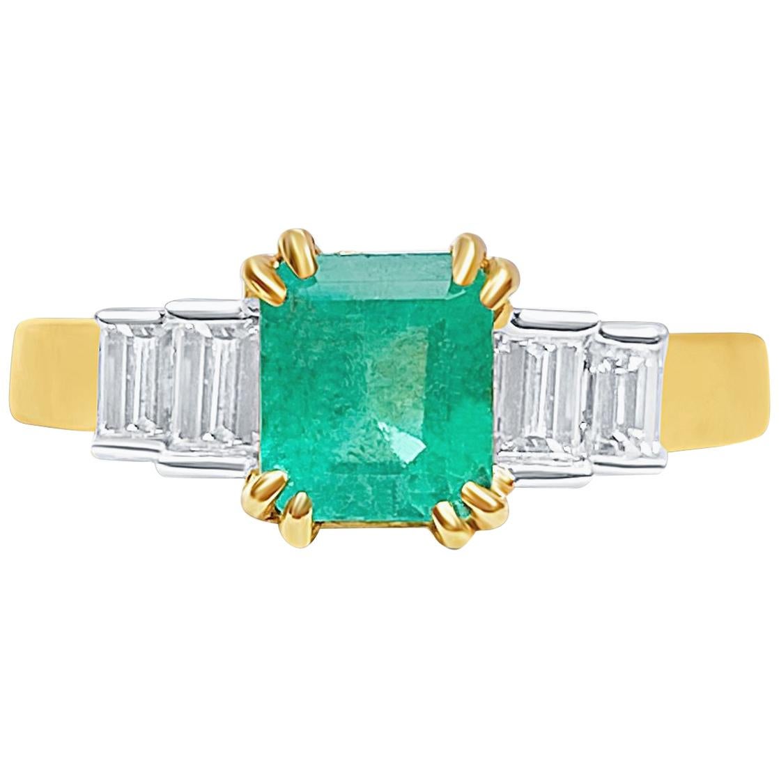 1.27 Carat Emerald-Cut Colombian Emerald and Diamond 18 Karat Yellow Gold Ring