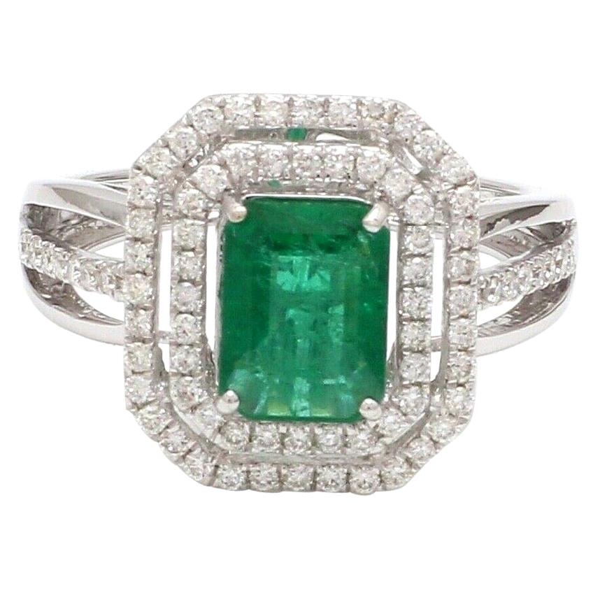 Im Angebot: 1,27 Karat Smaragd-Diamant-Ring aus 18 Karat Weißgold ()