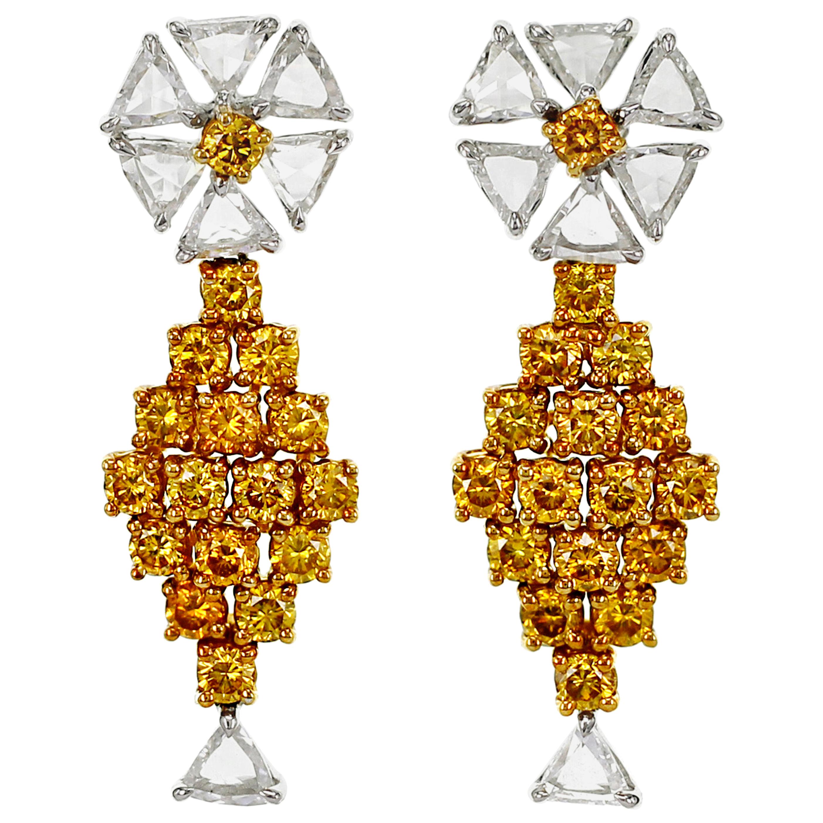 Boucles d'oreilles en goutte en diamant jaune vif fantaisie de 1,27 carat