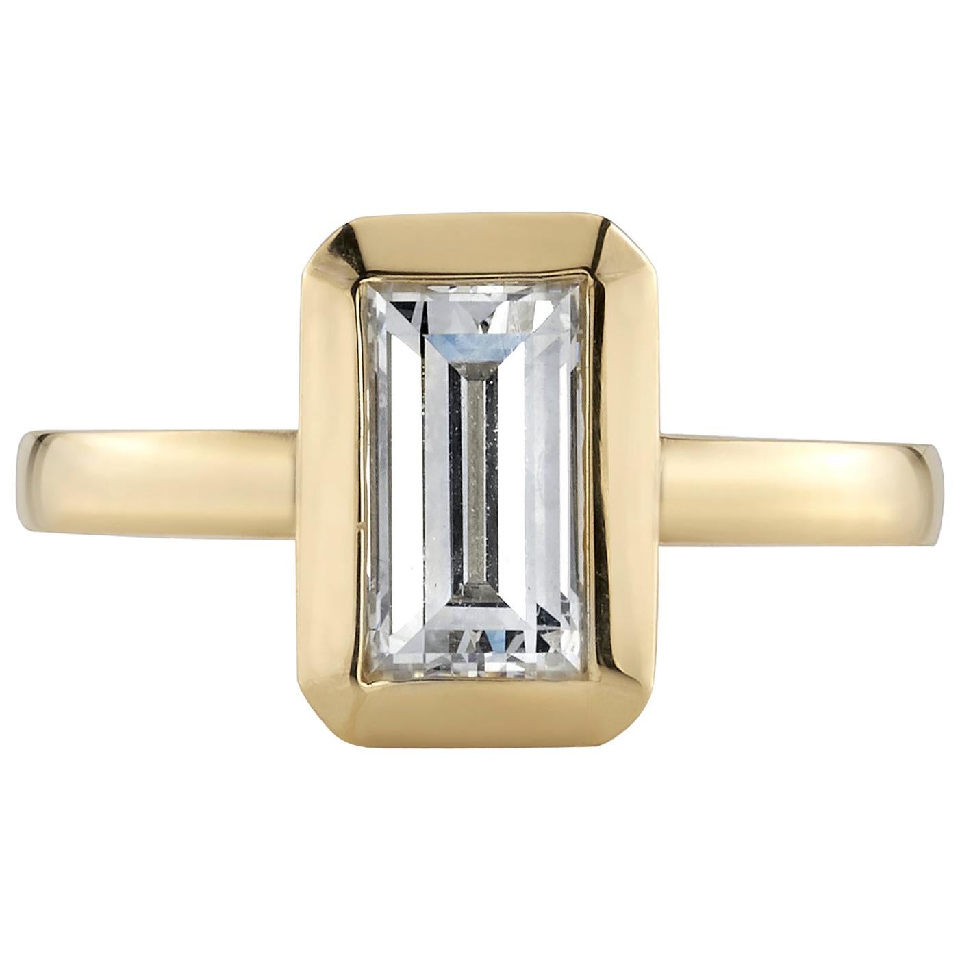 Handcrafted Bea Rectangular Step Cut Diamond Ring by Single Stone For Sale