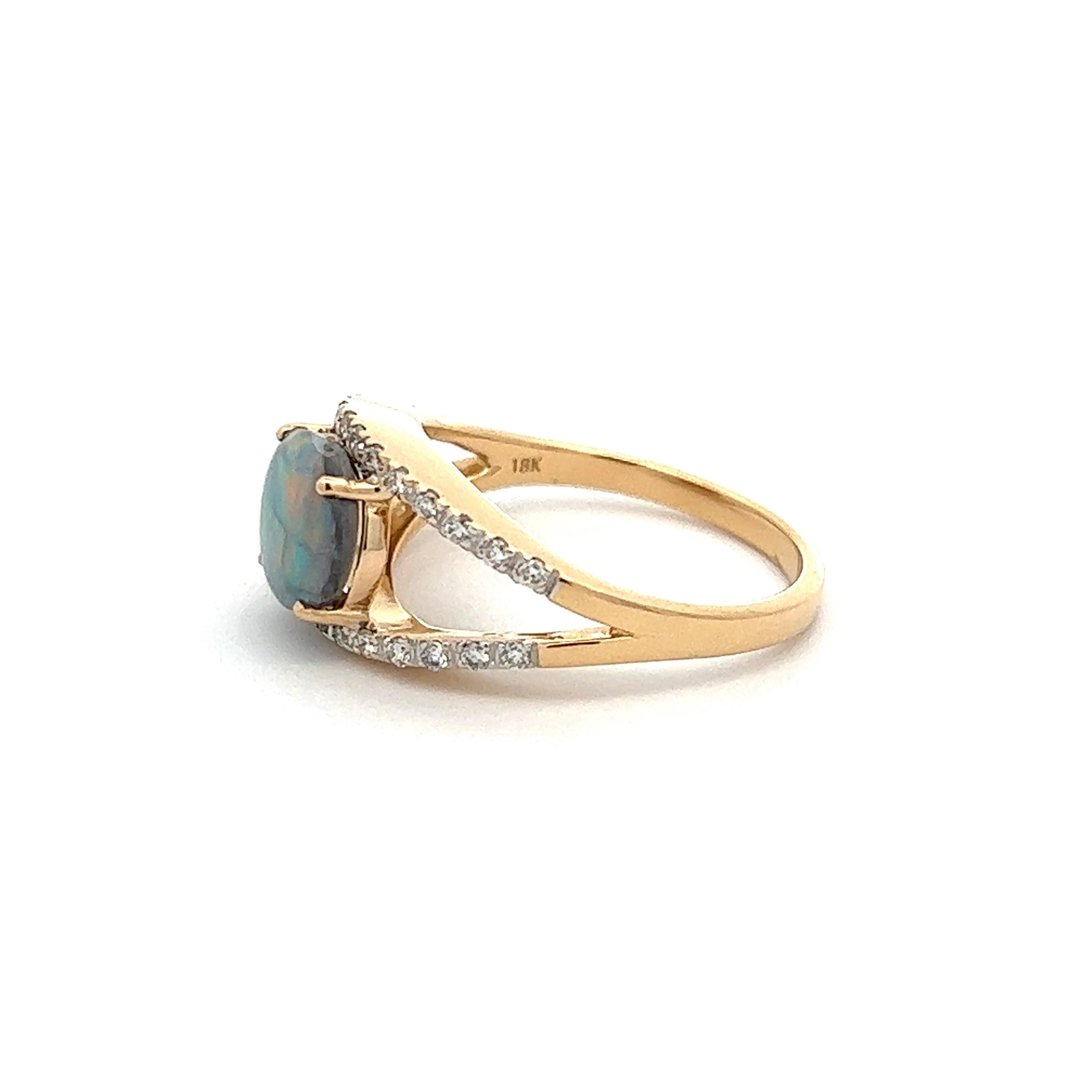 Women's 1.27 Carat Lightning Ridge Opal and Diamond Gold Cocktail Ring For Sale