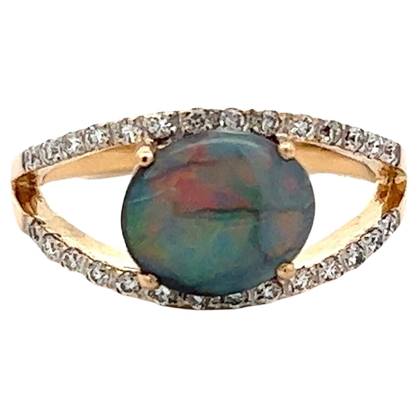 1.27 Carat Lightning Ridge Opal and Diamond Gold Cocktail Ring For Sale