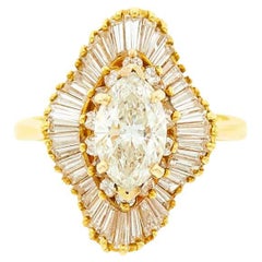 1.27 Carat Marquise Diamond 18K Yellow Gold Ballerina Ring