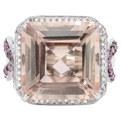12.7 Carat Morganite, Pink Sapphire and Diamond Ring in 18 Karat White Gold