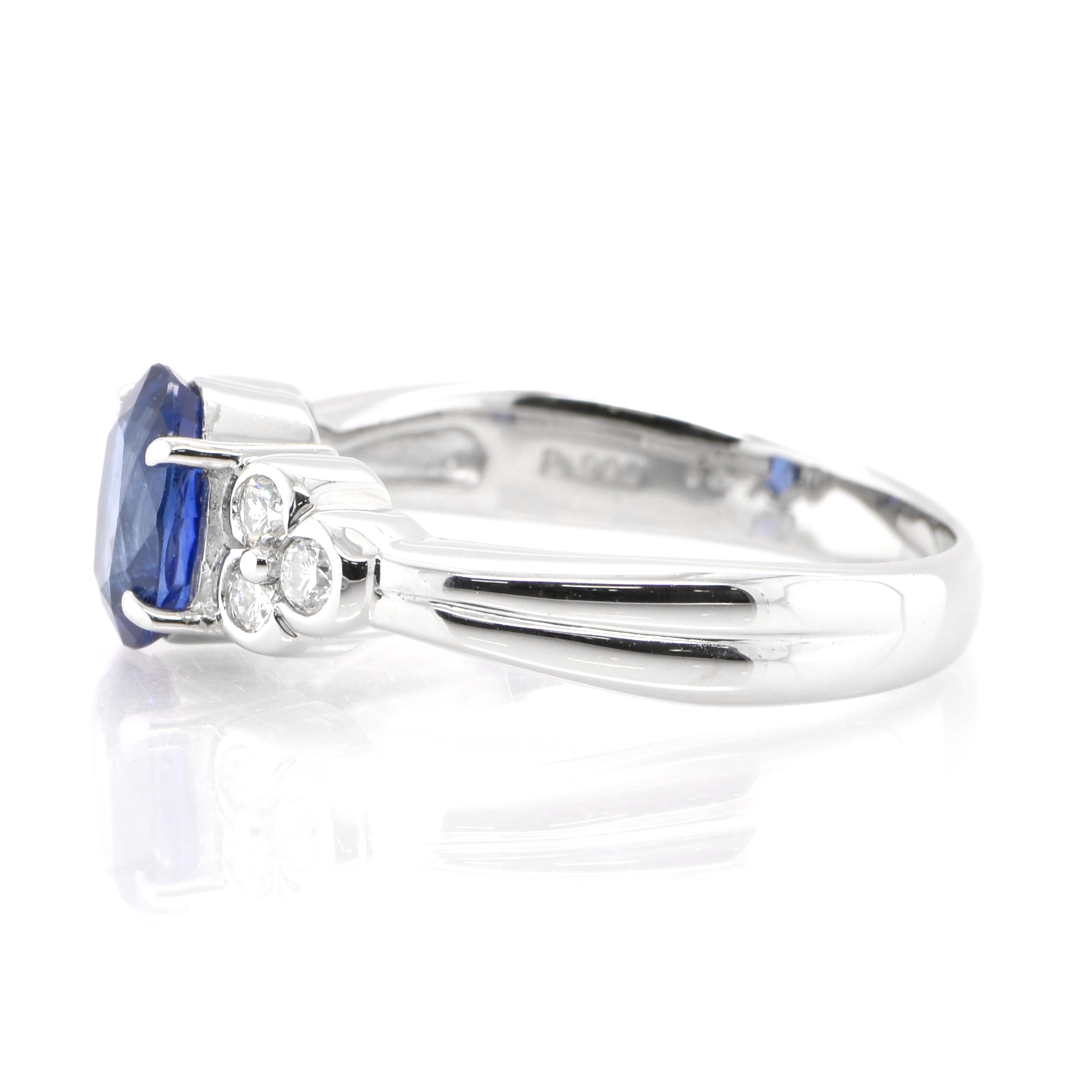 Modern 1.27 Carat Natural Blue Sapphire and Diamond Ring Made in Platinum For Sale