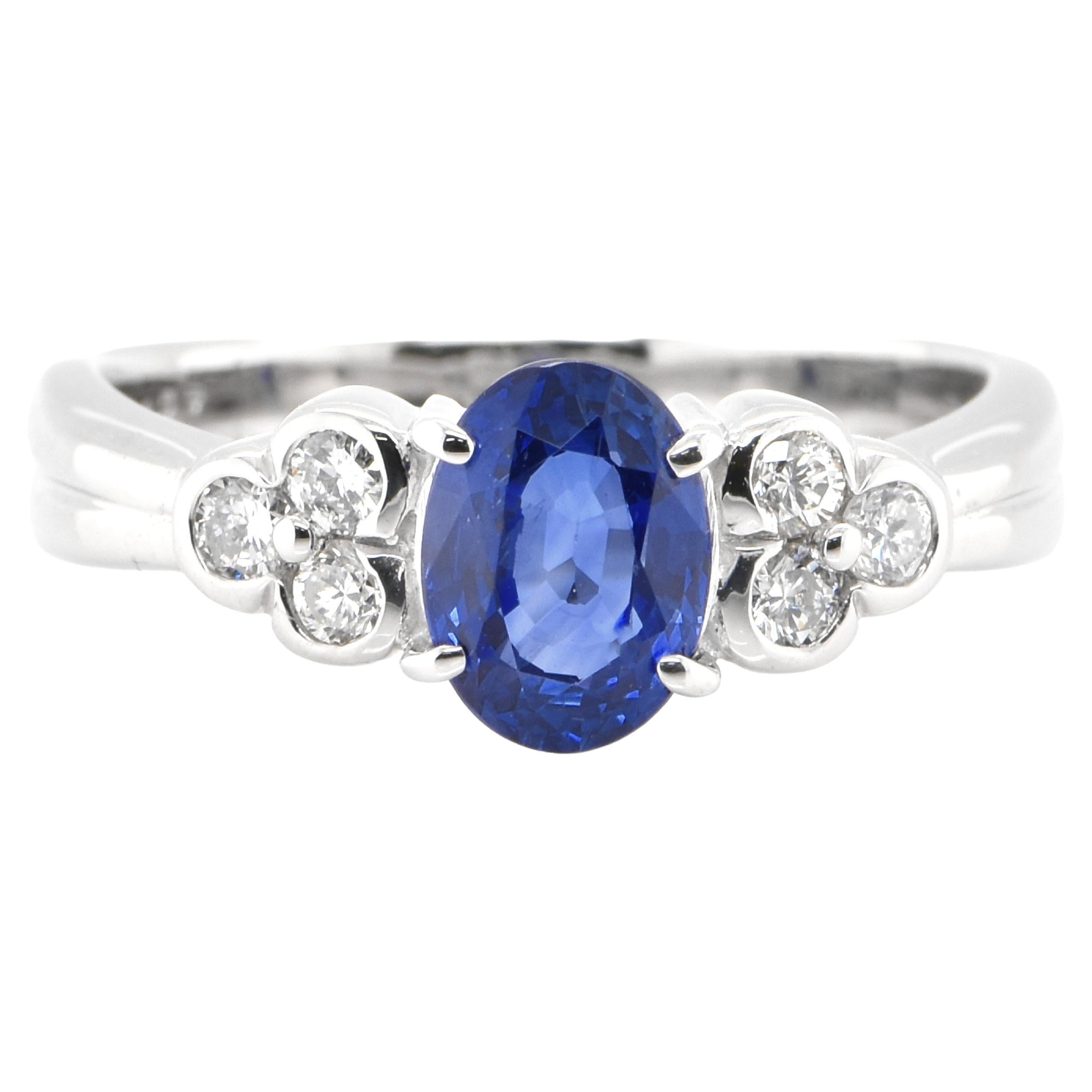 1.27 Carat Natural Blue Sapphire and Diamond Ring Made in Platinum For Sale