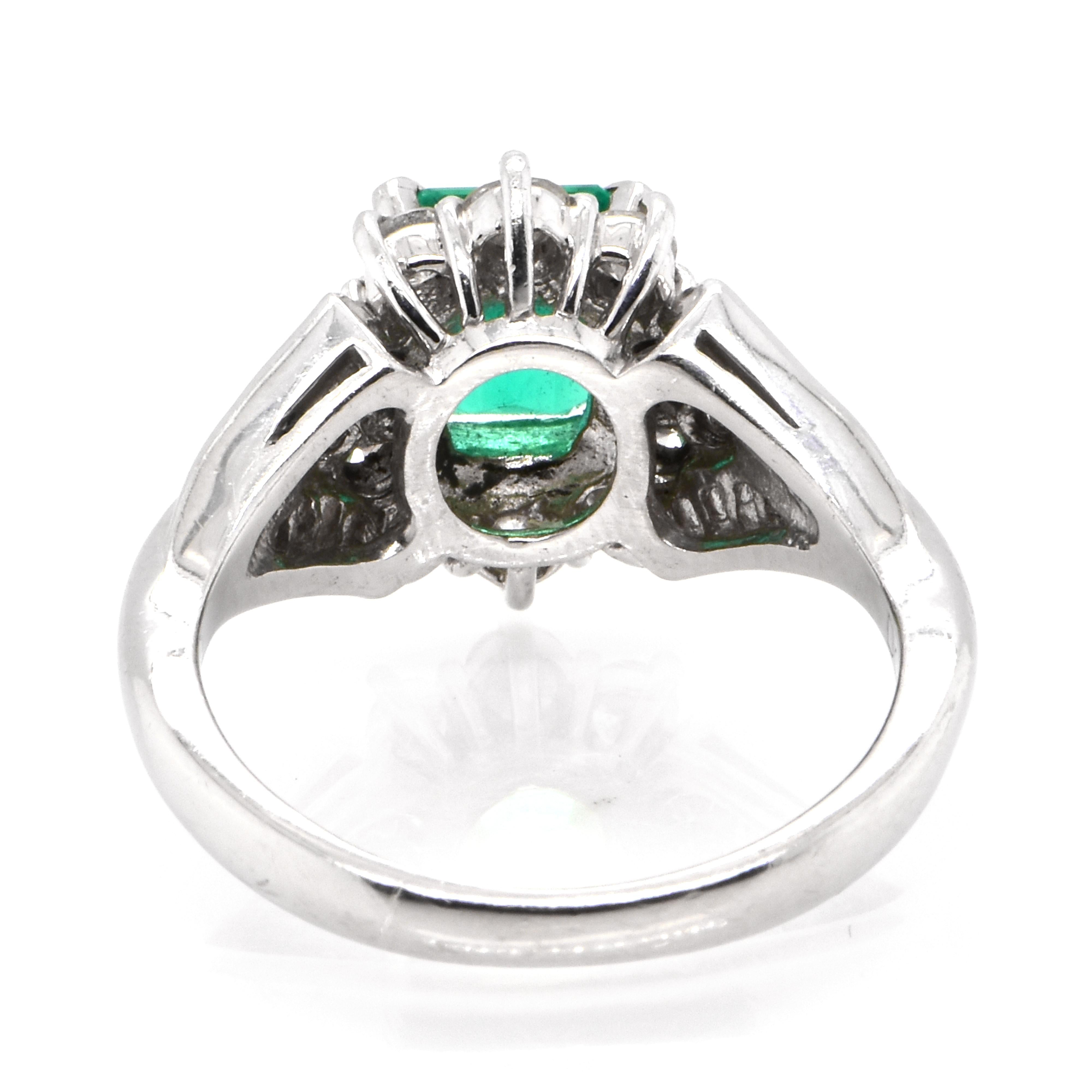Women's 1.27 Carat Natural Colombian Emerald and Diamond Ring Made in Platinum For Sale