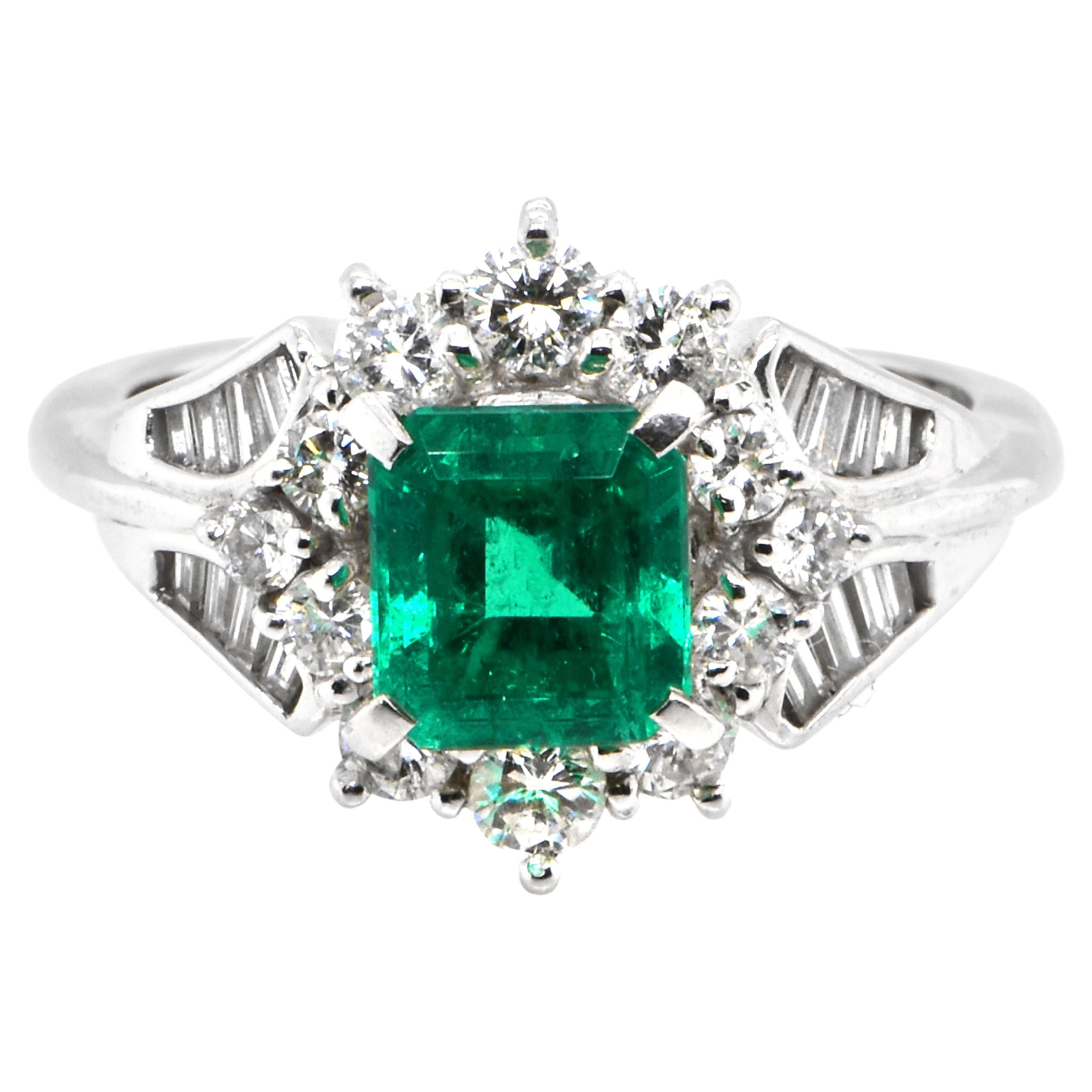 1.27 Carat Natural Colombian Emerald and Diamond Ring Made in Platinum