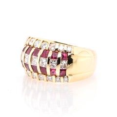 1.27 Carat, Natural Ruby and Diamond Band Ring Set in 18K Yellow Gold