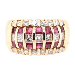 1.27 Carat, Natural Ruby and Diamond Band Ring Set in 18K Yellow Gold