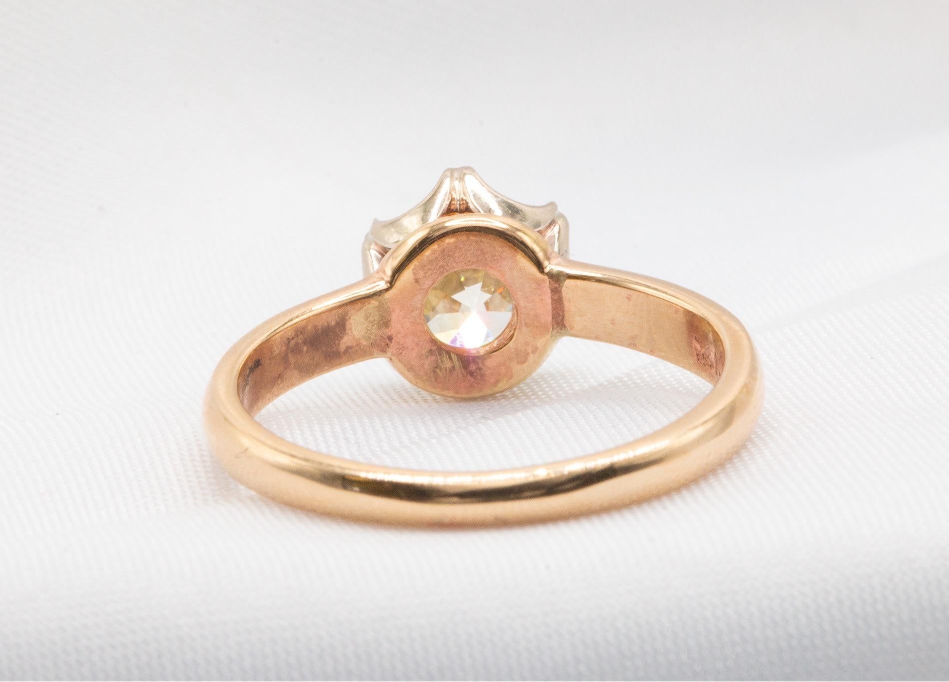 Taille vieille Europe 1.27 Carat Old Euro Brilliante Diamond Ring GIA Certified in 14k Two-Tone Ring (Bague à deux tons)