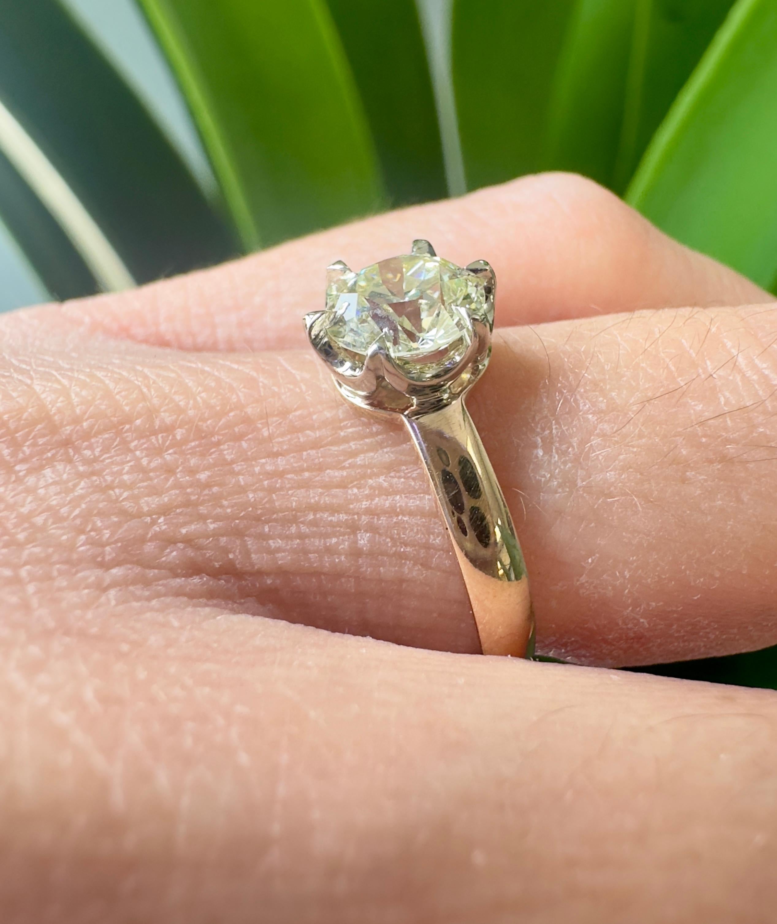  1.27 Carat Old Euro Brilliante Diamond Ring GIA Certified in 14k Two-Tone Ring (Bague à deux tons) Pour femmes 