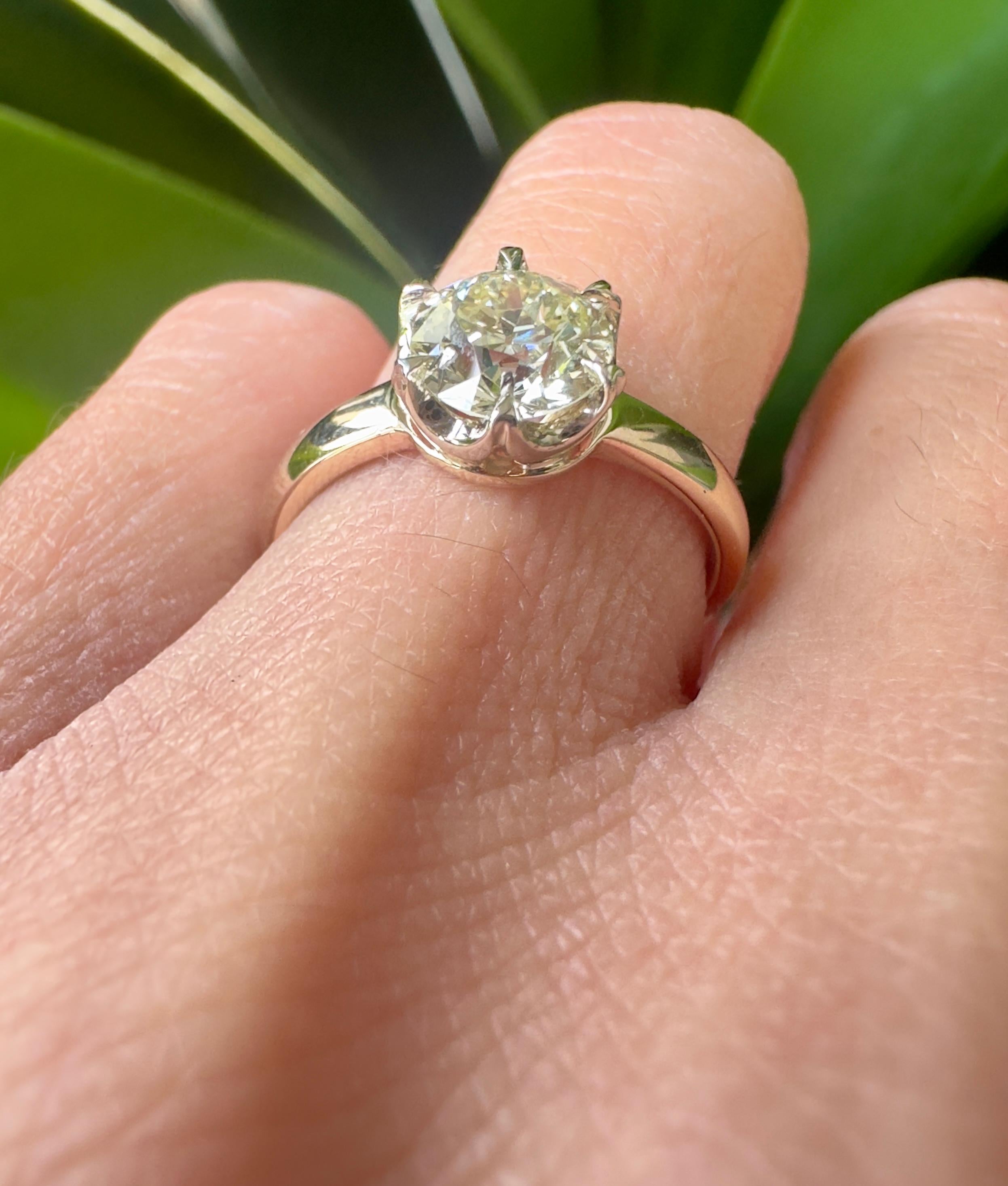 1.27 Carat Old Euro Brilliante Diamond Ring GIA Certified in 14k Two-Tone Ring (Bague à deux tons) 1