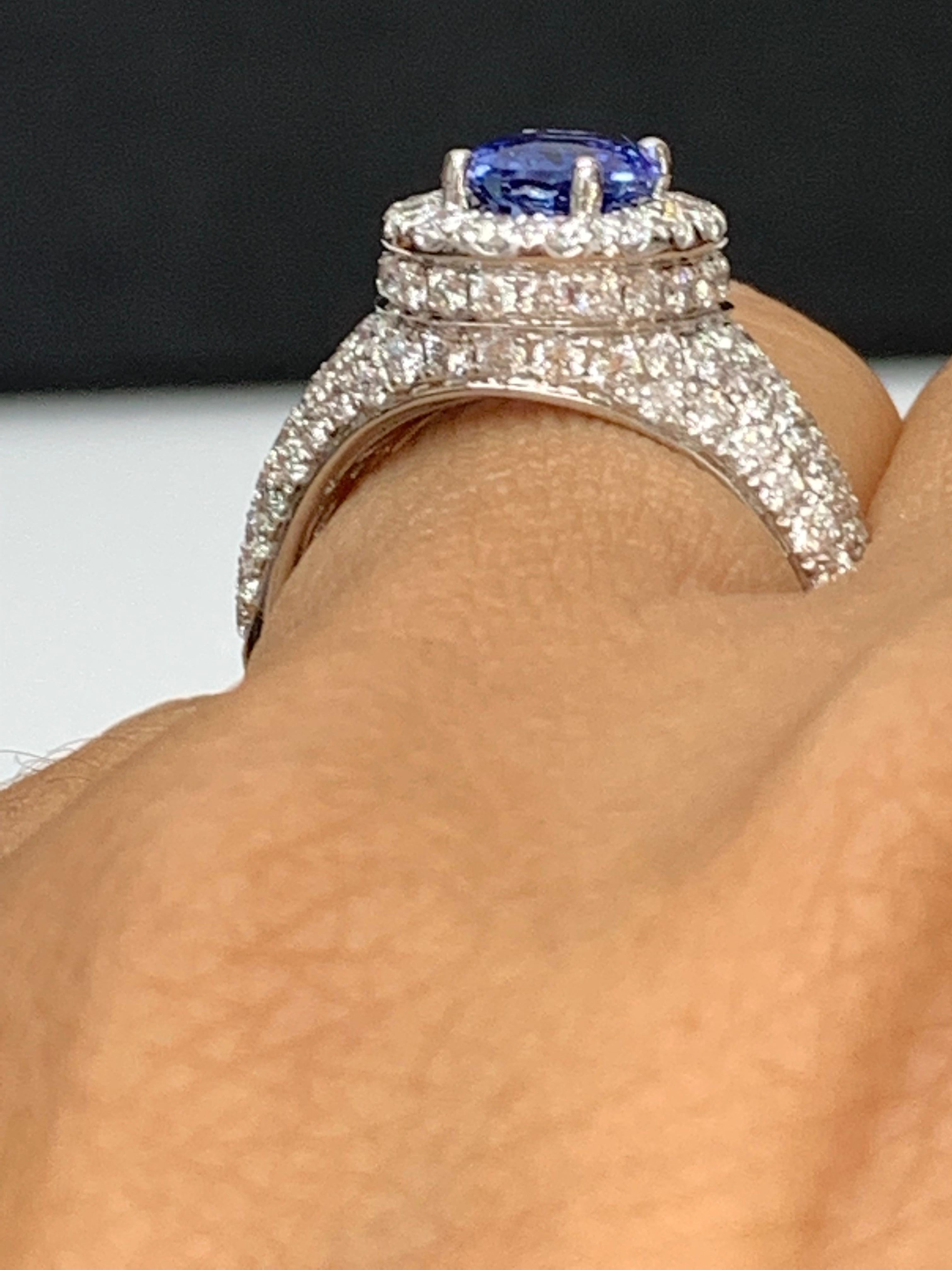 1,27 Karat Ovalschliff Blauer Saphir und Diamant Mode-Ring aus 18 Karat Weißgold im Angebot 12