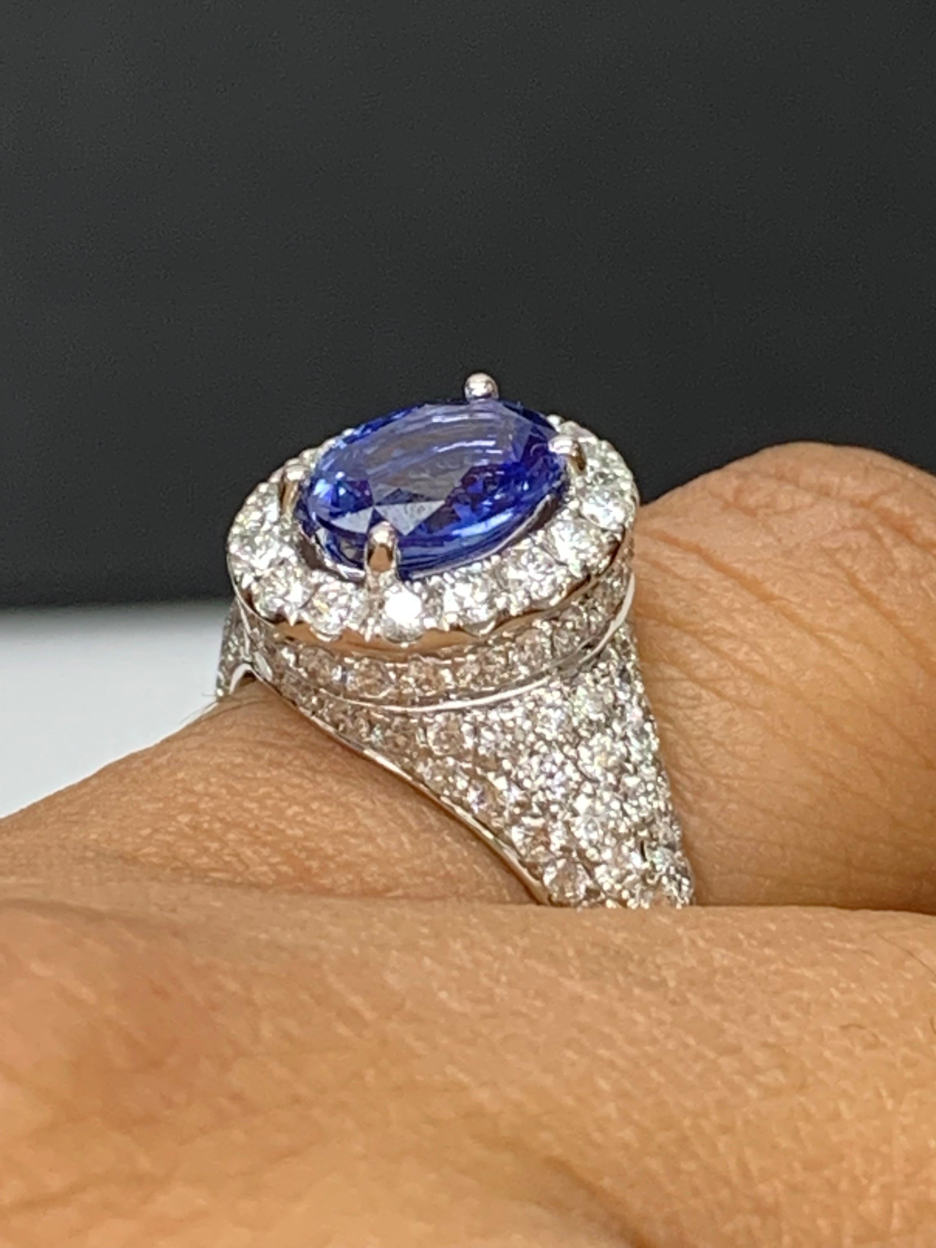 1.27 Carat Oval Cut Blue Sapphire and Diamond Fashion Ring in 18K White Gold For Sale 13