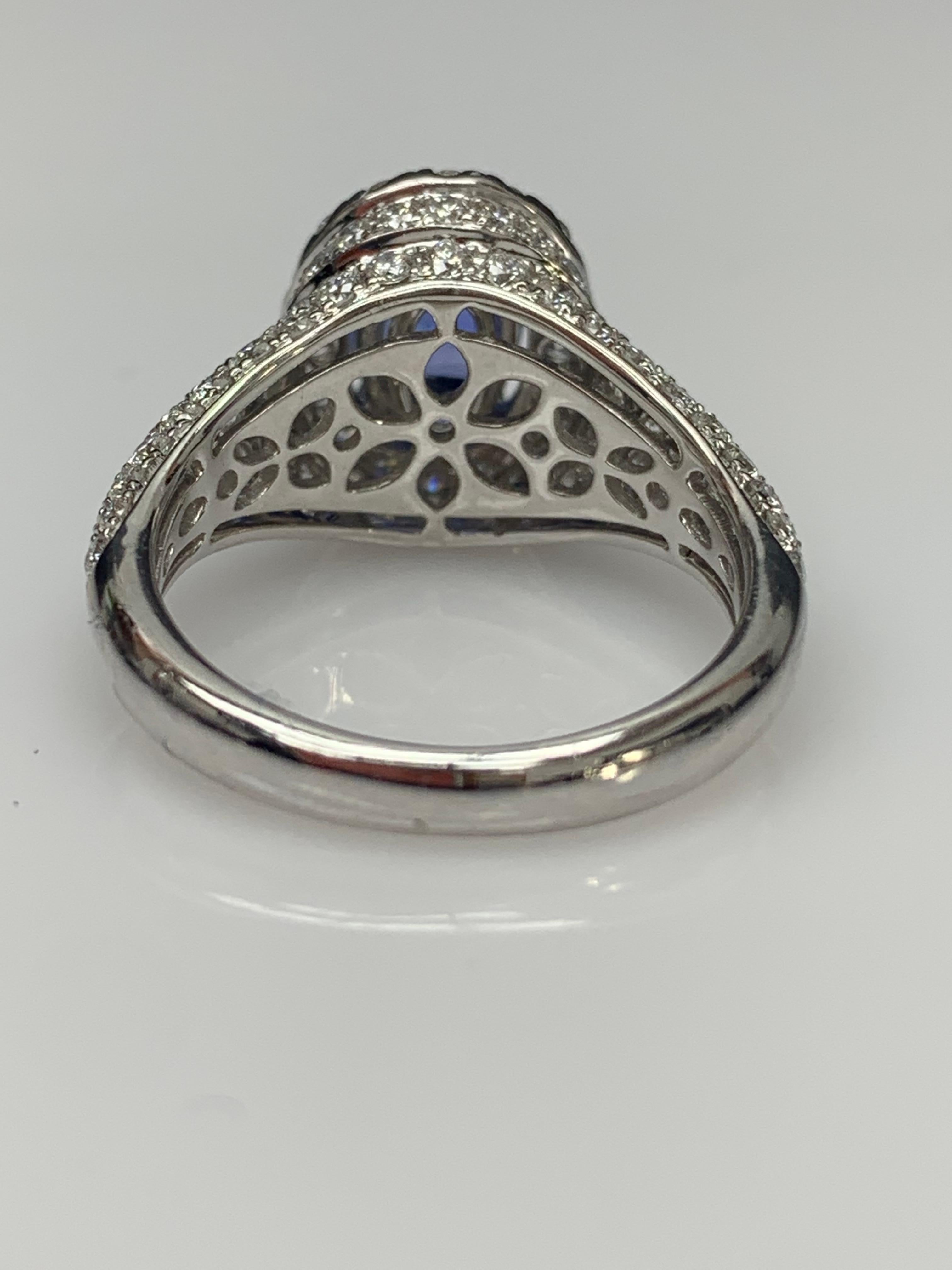 1.27 Carat Oval Cut Blue Sapphire and Diamond Fashion Ring in 18K White Gold For Sale 1