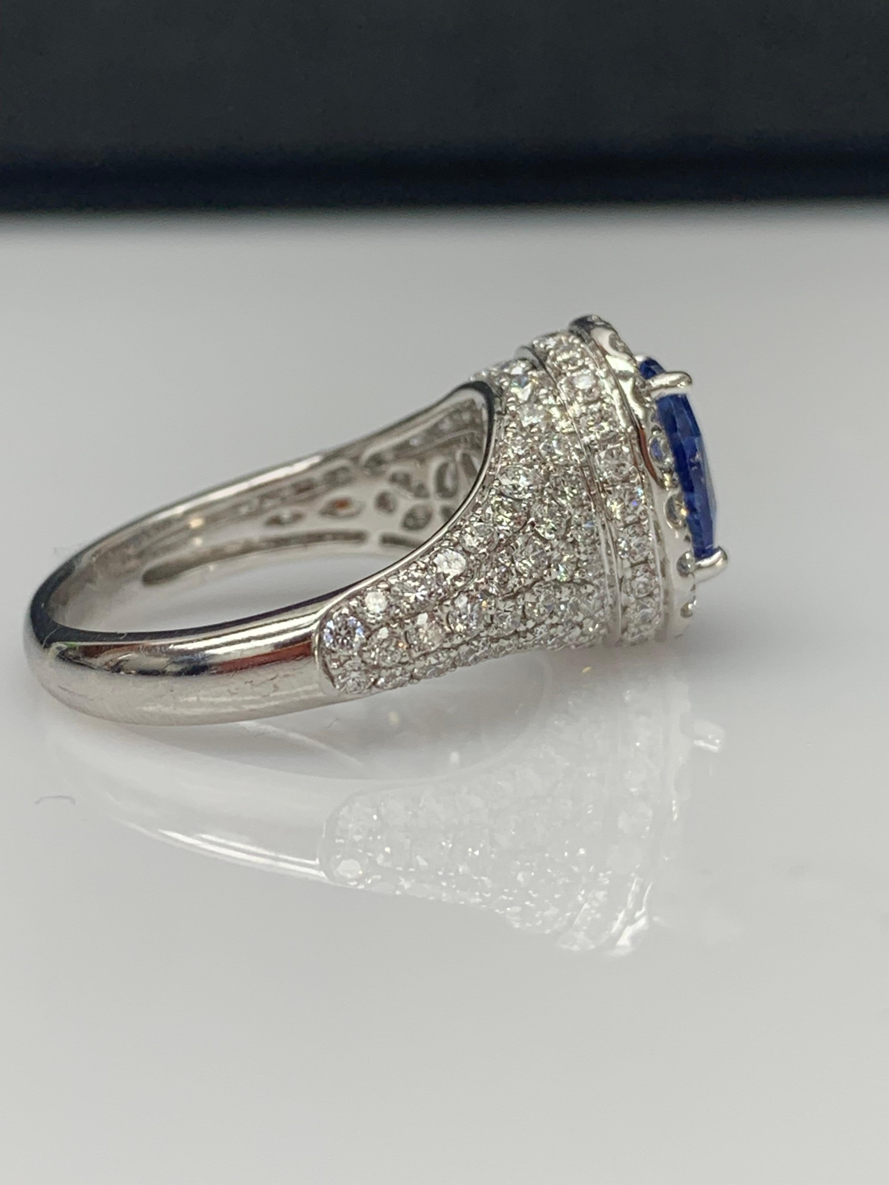 1.27 Carat Oval Cut Blue Sapphire and Diamond Fashion Ring in 18K White Gold For Sale 3
