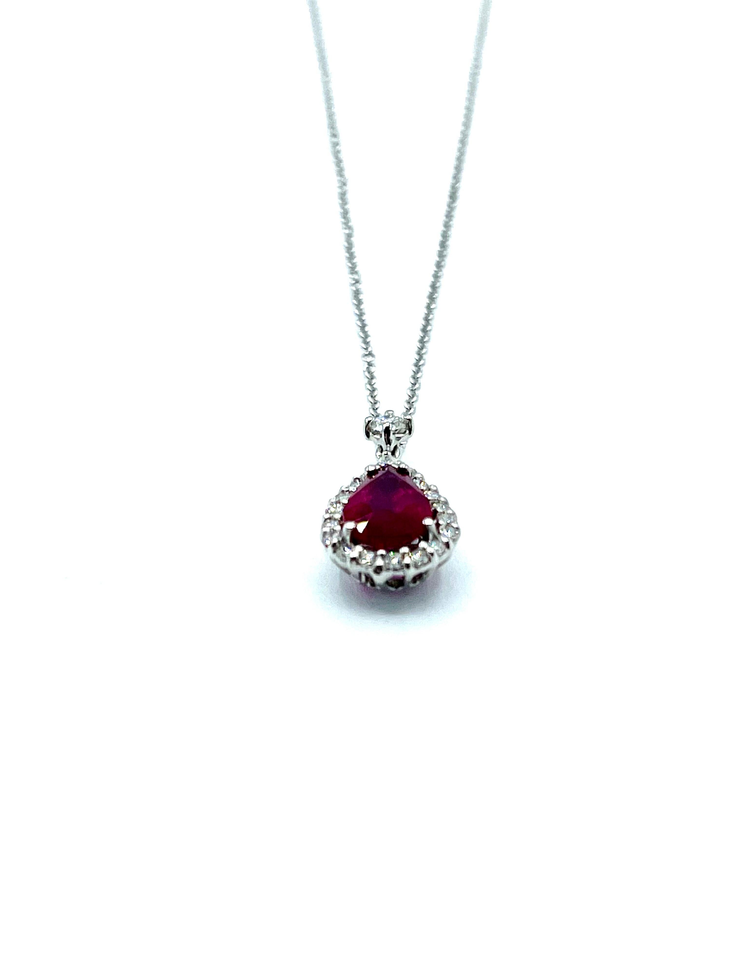 Modern 1.27 Carat Pear Shape Ruby and Diamond Platinum Pendant Necklace