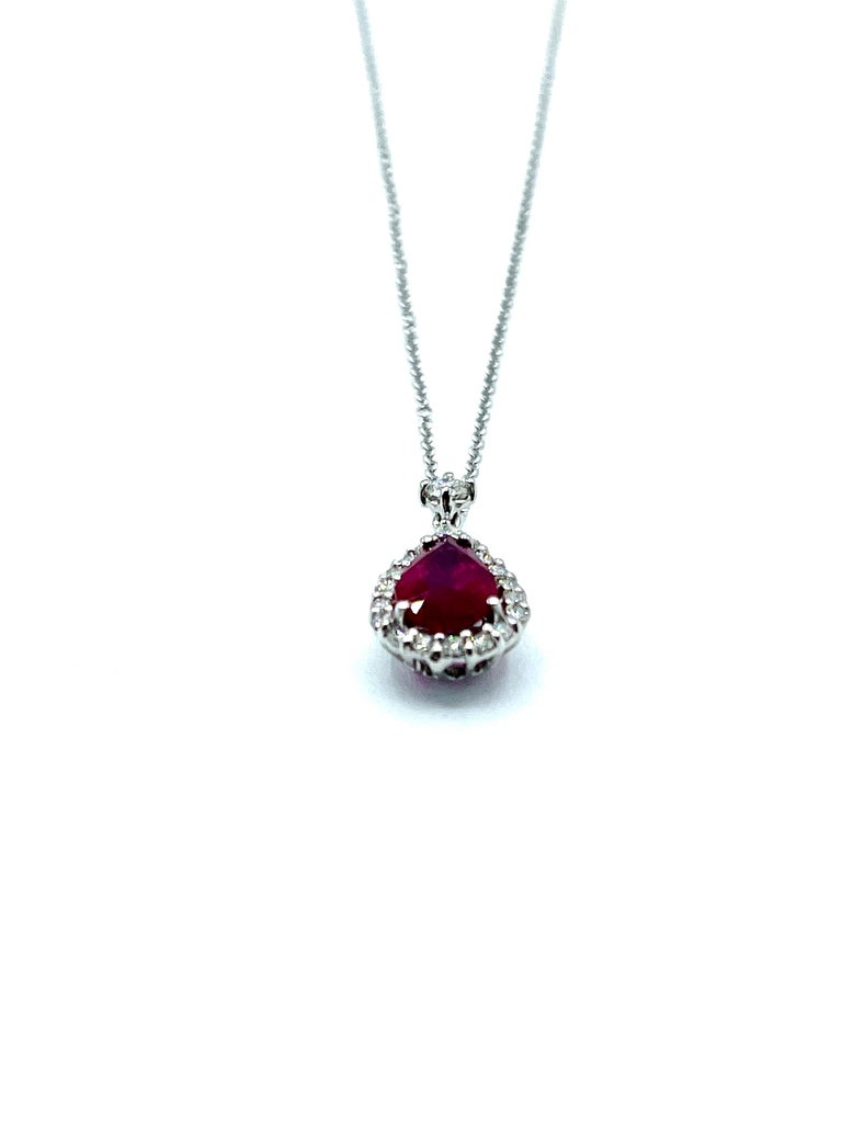 Modern 1.27 Carat Pear Shape Ruby and Diamond Platinum Pendant Necklace For Sale