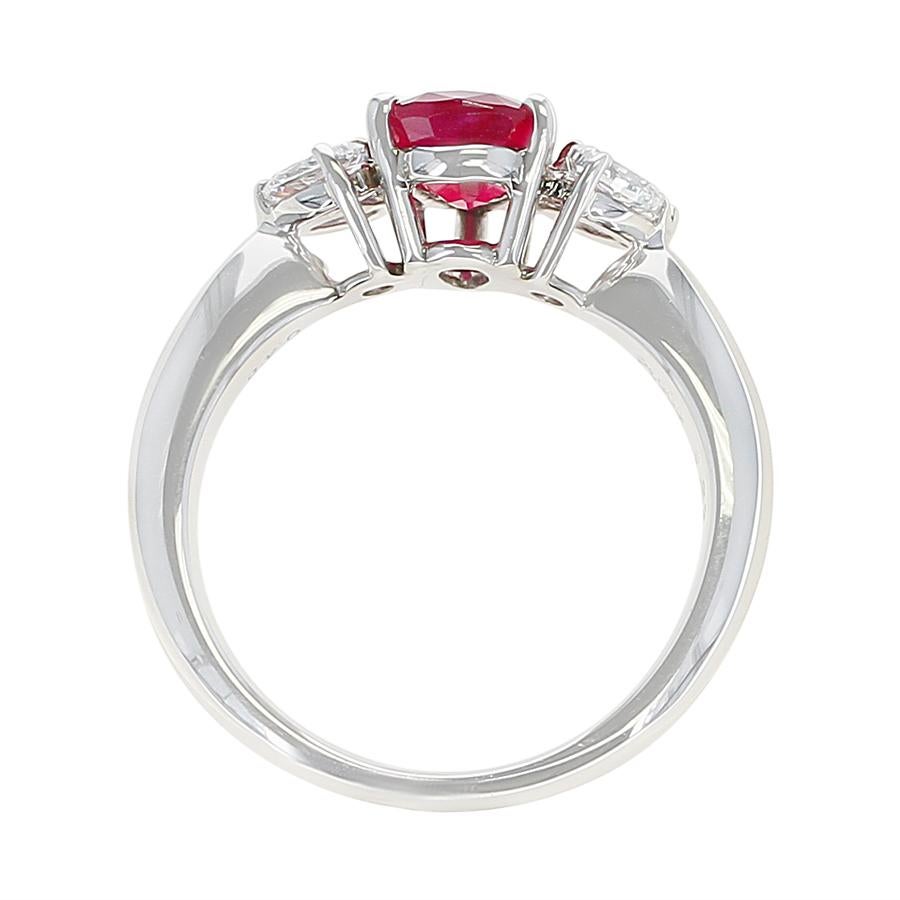 Pear Cut 1.27 Carat Pear Shape Ruby and Diamond Three-Stone Engagement Ring, Platinum For Sale