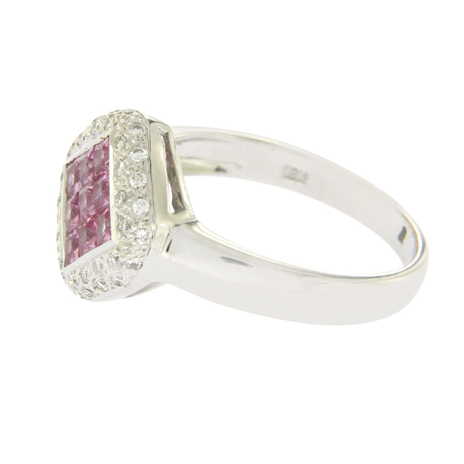 Women's 1.27 Carat Pink Sapphire and 0.24 Carat Diamonds in 18 Karat White Gold Ring For Sale