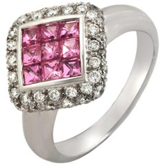 1.27 Carat Pink Sapphire and 0.24 Carat Diamonds in 18 Karat White Gold Ring