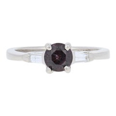 1.27 Carat Round Color Change Sapphire and Diamond Vintage Ring Platinum