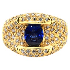1.27 Carat "Royal Blue" Sapphire and Diamond Cocktail Ring set in 18K Gold