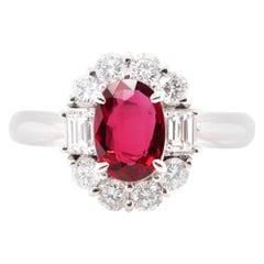 1.27 Carat Ruby and Diamond Halo Ring Set in Platinum