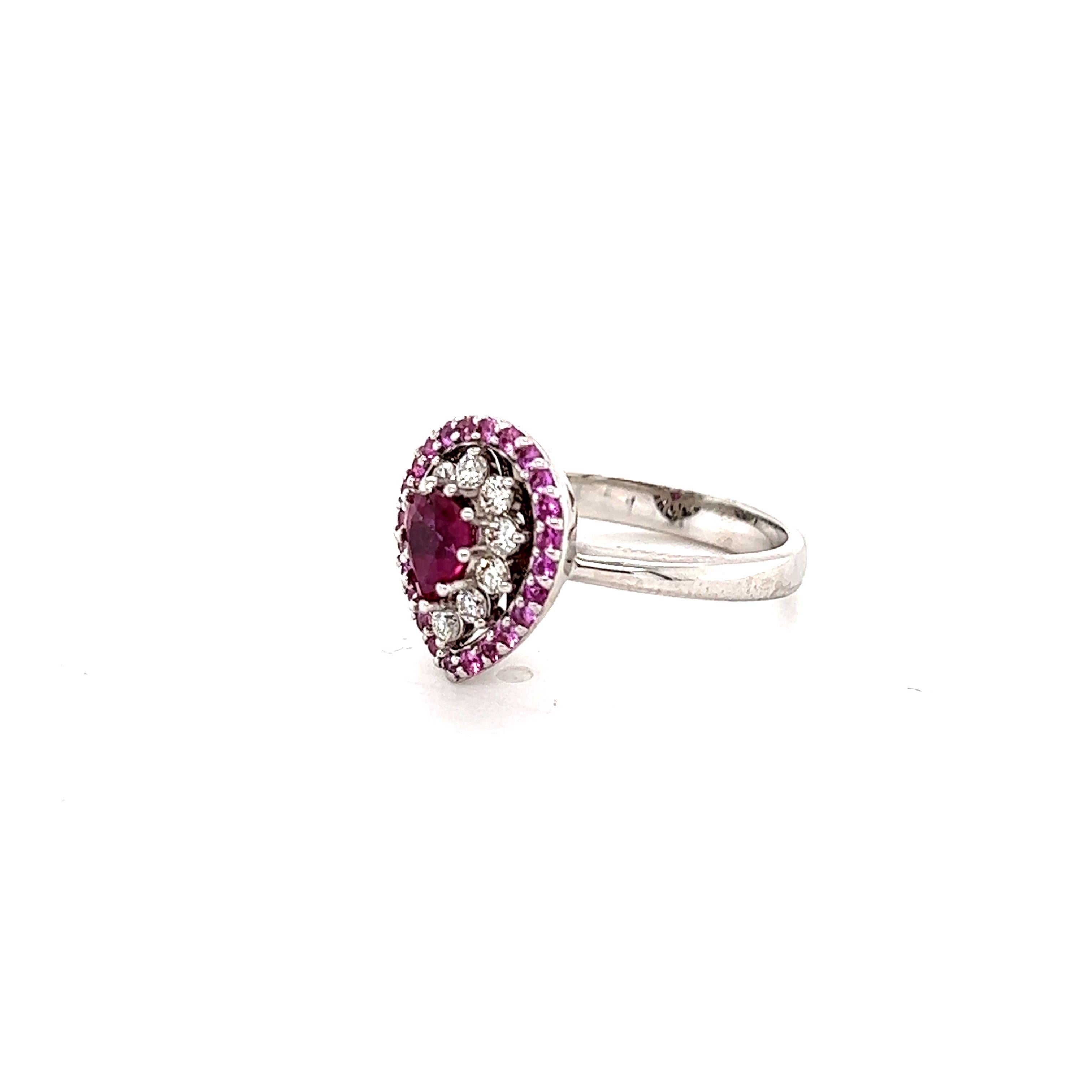 Contemporary 1.27 Carat Ruby Pink Sapphire Diamond White Gold Engagement Ring For Sale