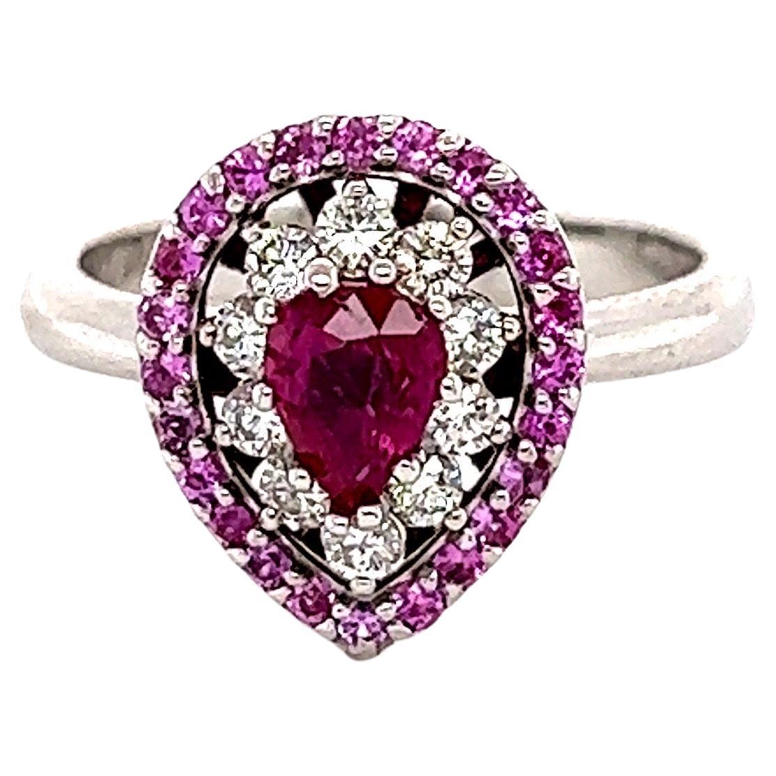 1.27 Carat Ruby Pink Sapphire Diamond White Gold Engagement Ring For Sale